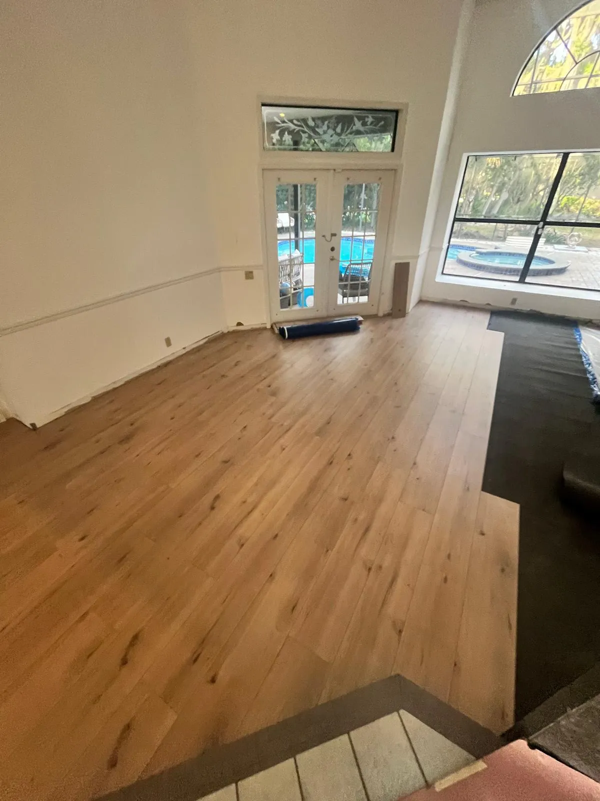 Laminate flooring installation in Waldon Lake, Plant City, FL - Living room in process